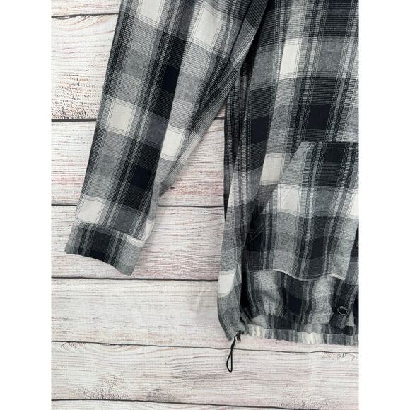 Maniere De Voir Split Flannel Fleece Hoodie Womens 8 Gray Black White Drawstring - Picture 4 of 12